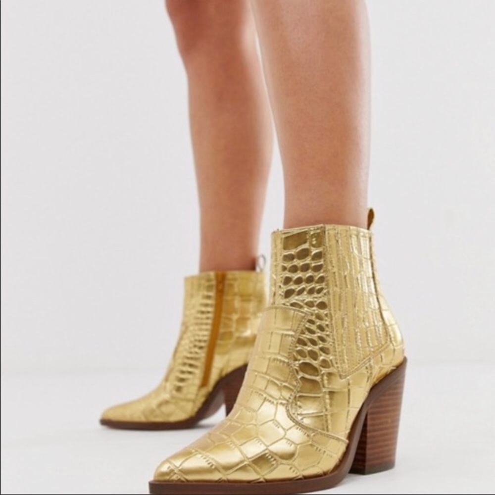 🆕 ASOS Elliot Western Booties Gold Croc 11